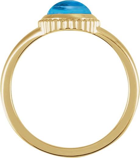 14K Yellow Gold Natural Swiss Blue Topaz Cabochon Ring