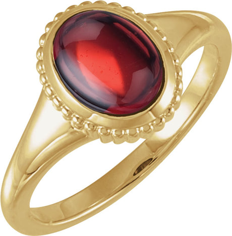 14K Yellow Gold Natural Mozambique Garnet Cabochon Ring