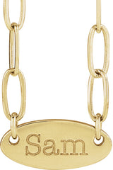 14K Yellow Gold Engravable Oval 18" Necklace