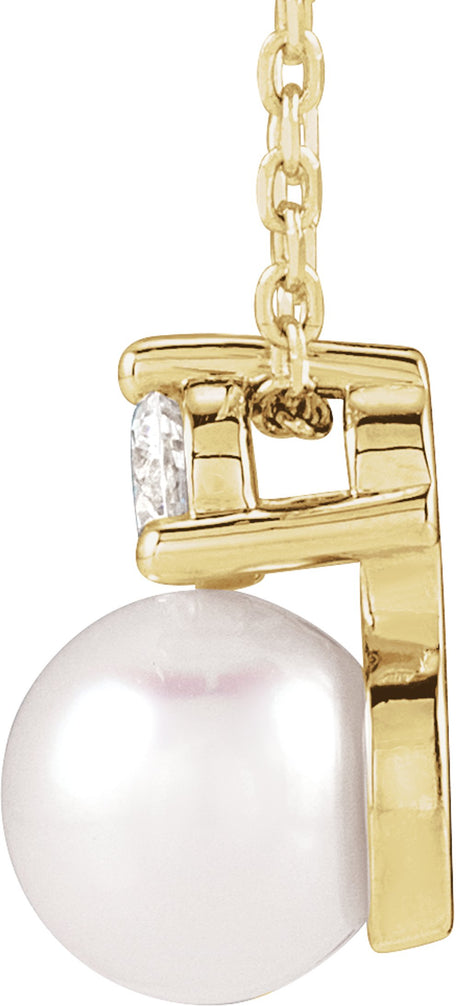 14K Yellow Gold Cultured White Freshwater Pearl & 1/10 CTW Natural Diamond 16-18" Necklace
