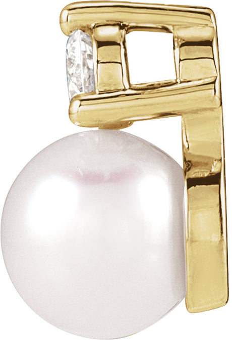14K Yellow Gold Cultured White Freshwater Pearl & 1/10 CTW Natural Diamond Pendant