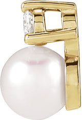 14K Yellow Gold Cultured White Freshwater Pearl & 1/10 CTW Lab-Grown Diamond Pendant