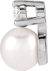 Sterling Silver Cultured White Freshwater Pearl & 1/10 CTW Lab-Grown Diamond Pendant
