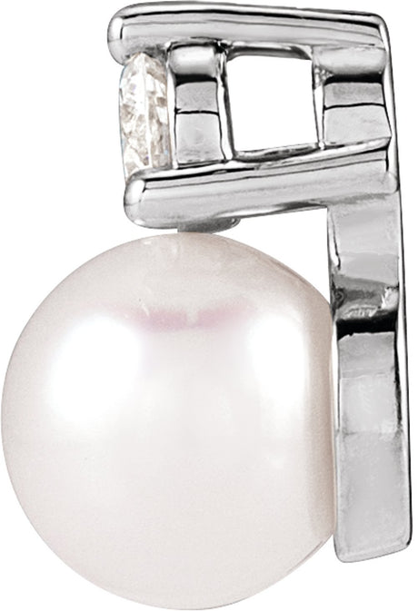 Sterling Silver Cultured White Freshwater Pearl & 1/10 CTW Lab-Grown Diamond Pendant