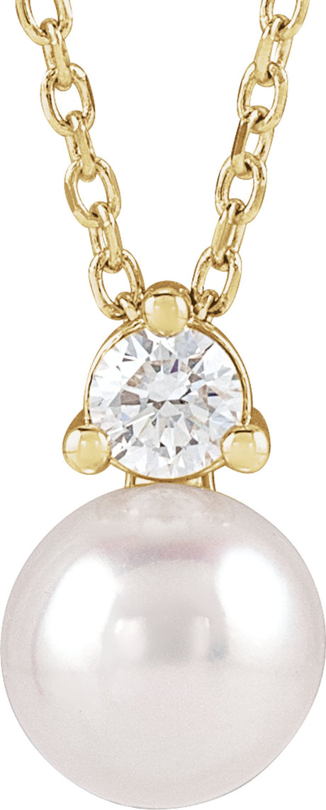 14K Yellow Gold Cultured White Freshwater Pearl & 1/10 CTW Natural Diamond 16-18" Necklace