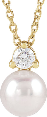 14K Yellow Gold Cultured White Freshwater Pearl & 1/10 CTW Natural Diamond 16-18" Necklace