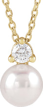 14K Yellow Gold Cultured White Freshwater Pearl & 1/10 CTW Lab-Grown Diamond 16-18" Necklace