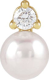 14K Yellow Gold Cultured White Freshwater Pearl & 1/10 CTW Lab-Grown Diamond Pendant