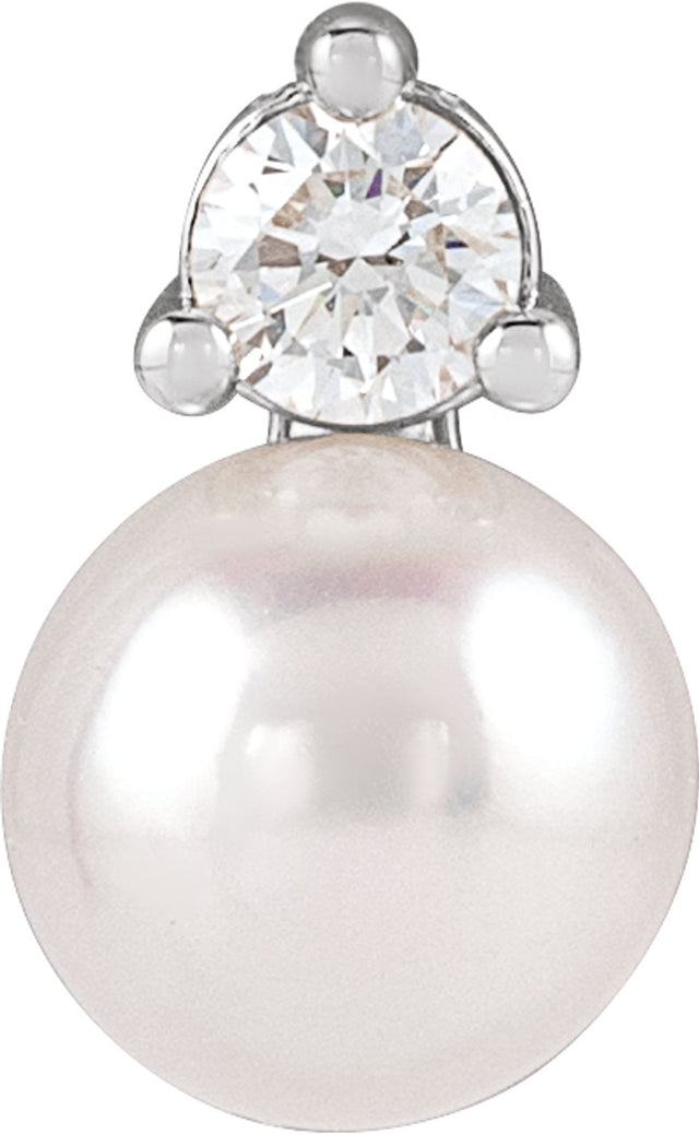 Sterling Silver Cultured White Freshwater Pearl & 1/10 CTW Lab-Grown Diamond Pendant