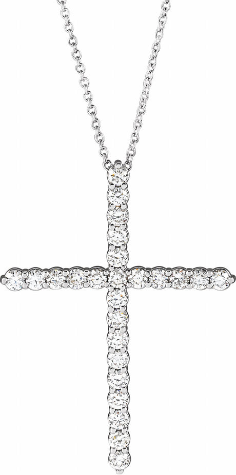 14K White 1 CTW Lab-Grown Diamond Cross 16-18" Necklace