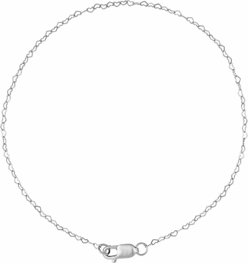 14K White .8 mm Heart 7" Chain