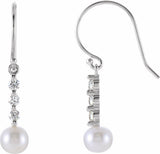 14K White Gold Cultured White Freshwater Pearl & 1/4 CTW Natural Diamond Earrings