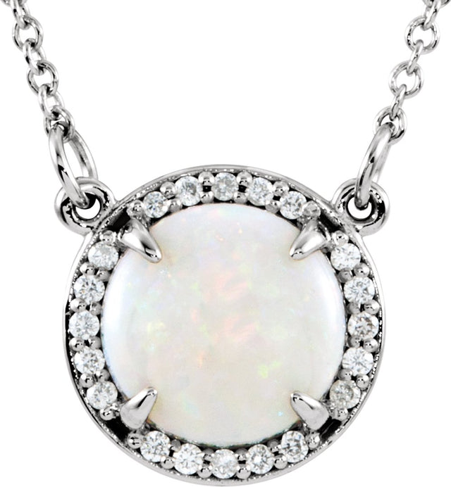 14K White Natural White Opal & .05 CTW Natural Diamond 16" Necklace