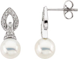 14K White Cultured White Freshwater Pearl & 1/6 CTW Natural Diamond Earrings