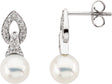 14K White Gold Cultured White Freshwater Pearl & 1/6 CTW Natural Diamond Earrings