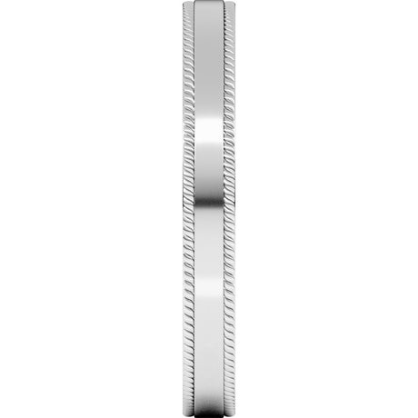 14K White Gold 3 mm Rope Edge Comfort-Fit Flat Band Size 7