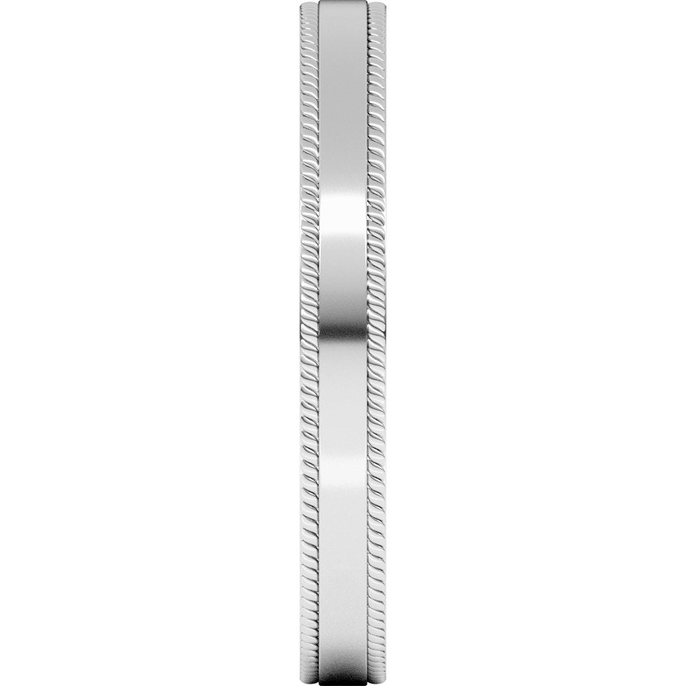 14K White Gold 3 mm Rope Edge Comfort-Fit Flat Band Size 7