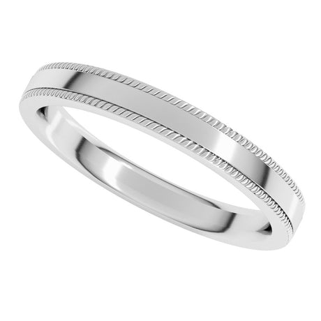 14K White Gold 3 mm Rope Edge Comfort-Fit Flat Band