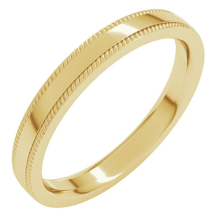14K Yellow Gold 3 mm Rope Edge Comfort-Fit Flat Band Size 7