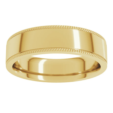 14K Yellow Gold 6 mm Rope Edge Comfort-Fit Flat Band Size 7