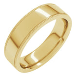 14K Yellow Gold 6 mm Rope Edge Comfort-Fit Flat Band Size 7