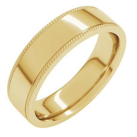 10K Yellow Gold 6 mm Rope Edge Comfort-Fit Flat Band Size 9.5