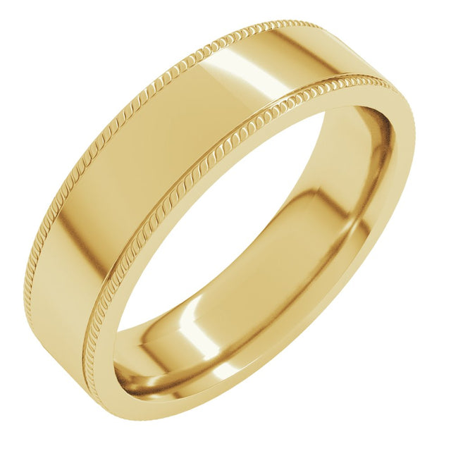 14K Yellow Gold 6 mm Rope Edge Comfort-Fit Flat Band Size 10