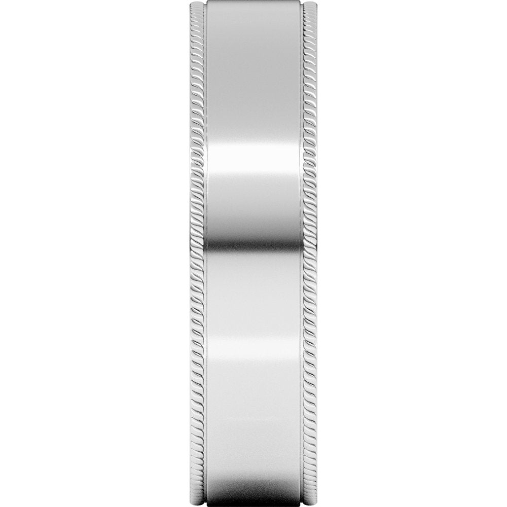 14K White Gold 6 mm Rope Edge Comfort-Fit Flat Band
