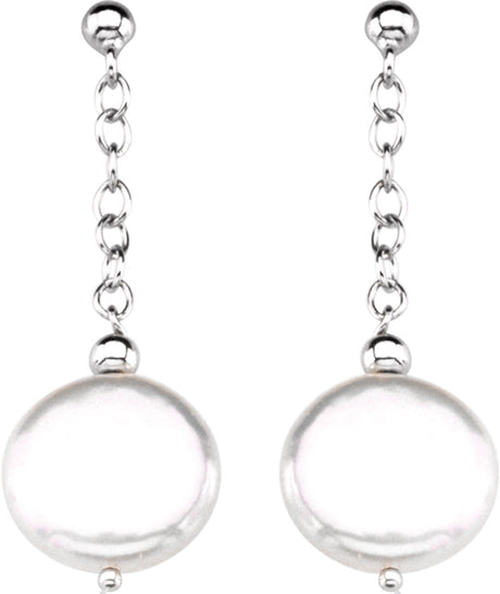 Sterling Silver Cultured White Freshwater Coin Pearl Earrings