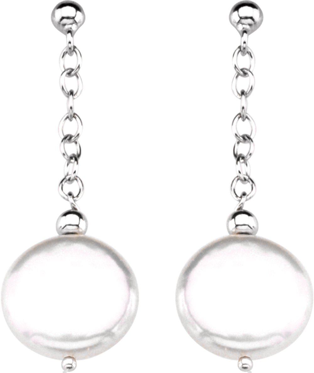 Sterling Silver Cultured White Freshwater Coin Pearl Earrings