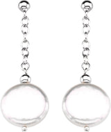 Sterling Silver Cultured White Freshwater Coin Pearl Earrings