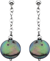 Sterling Silver Cultured Freshwater Black Coin Pearl Earrings