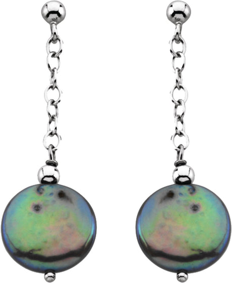 Sterling Silver Cultured Freshwater Black Coin Pearl Earrings