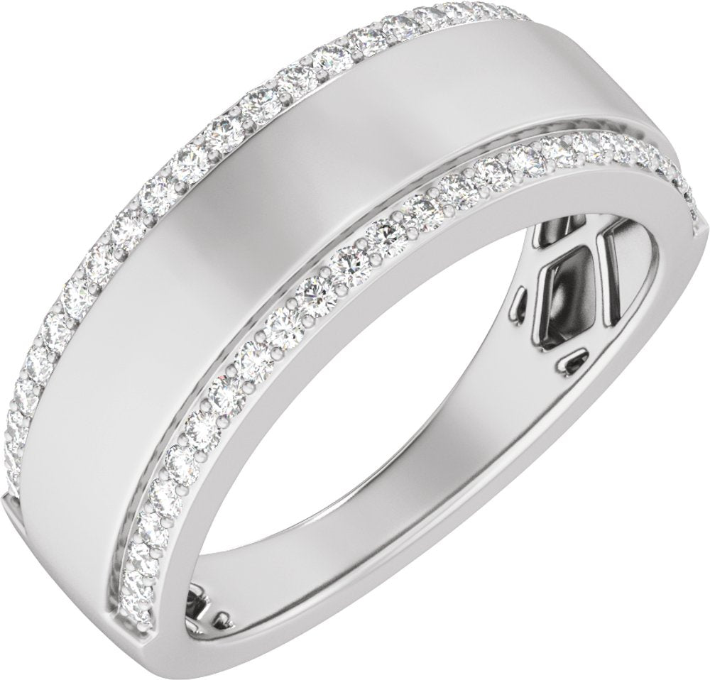 14K White 1/2 CTW Lab-Grown Diamond Stepped-Edge Tapered Half Round Band