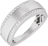 14K White 1/2 CTW Lab-Grown Diamond Stepped-Edge Tapered Half Round Band