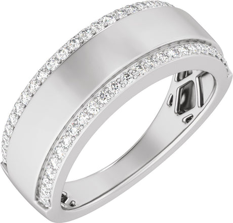 14K White Gold 1/2 CTW Lab-Grown Diamond Stepped-Edge Tapered Half Round Band