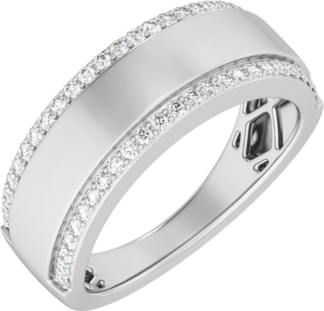 14K White Gold 1/2 CTW Lab-Grown Diamond Stepped-Edge Tapered Half Round Band