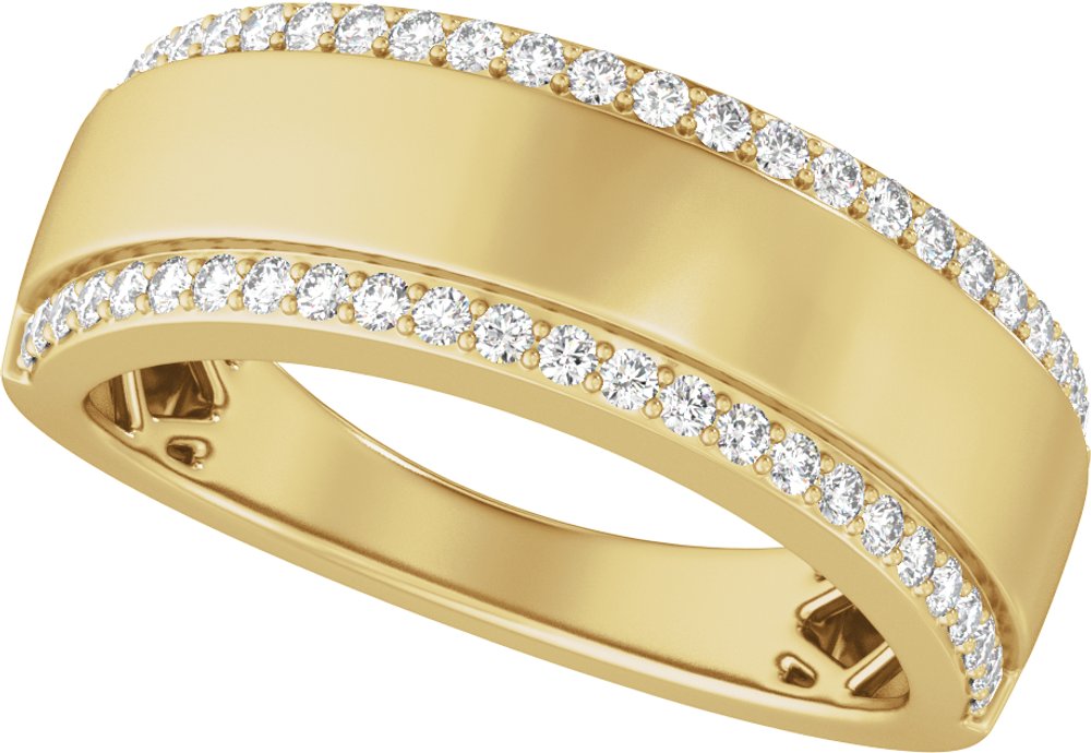 14K Yellow 1/2 CTW Lab-Grown Diamond Stepped-Edge Tapered Half Round Band