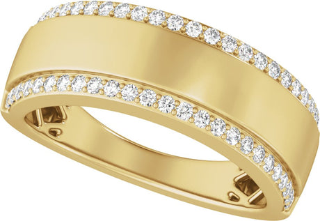 14K Yellow Gold 1/2 CTW Lab-Grown Diamond Stepped-Edge Tapered Half Round Band