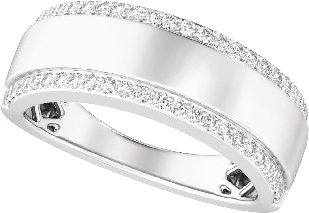 14K White 1/2 CTW Lab-Grown Diamond Stepped-Edge Tapered Half Round Band