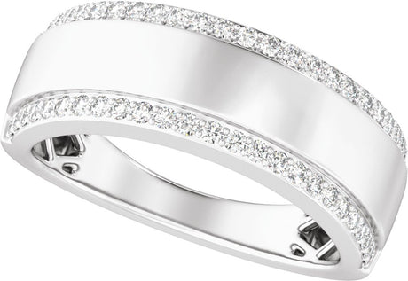 14K White Gold 1/2 CTW Lab-Grown Diamond Stepped-Edge Tapered Half Round Band
