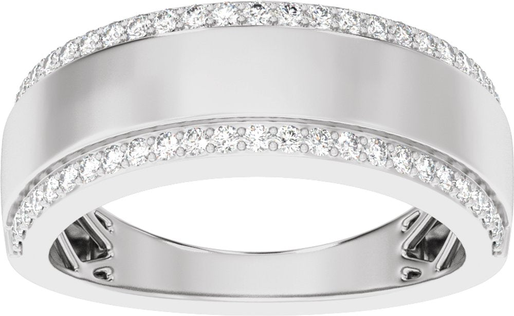 14K White 1/2 CTW Lab-Grown Diamond Stepped-Edge Tapered Half Round Band