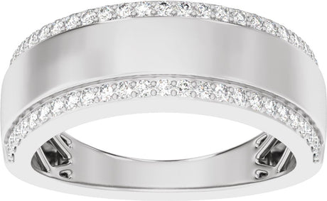 14K White Gold 1/2 CTW Lab-Grown Diamond Stepped-Edge Tapered Half Round Band