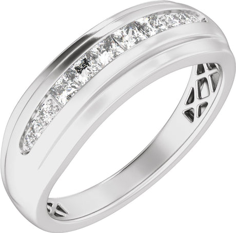 14K White Gold 1/2 CTW Lab-Grown Diamond Stepped-Edge Tapered Band