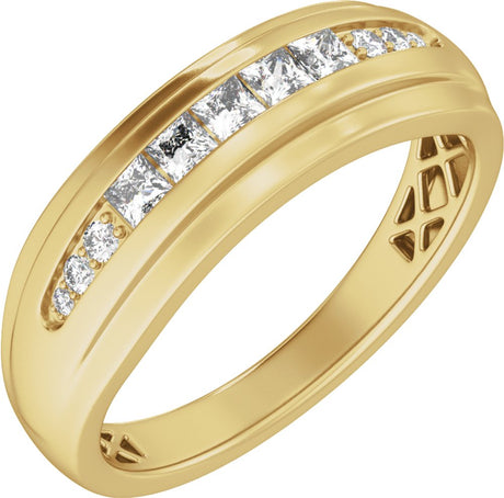 14K Yellow Gold 1/2 CTW Natural Diamond Stepped-Edge Tapered Band