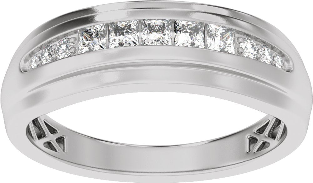 14K White Gold 1/2 CTW Lab-Grown Diamond Stepped-Edge Tapered Band