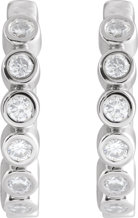 Sterling Silver 1/5 CTW Natural Diamond 12.24 mm Hinged Hoop Earrings