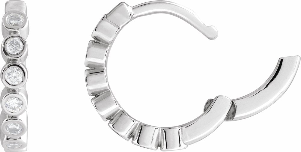 Sterling Silver 1/5 CTW Natural Diamond 12.24 mm Hinged Hoop Earrings