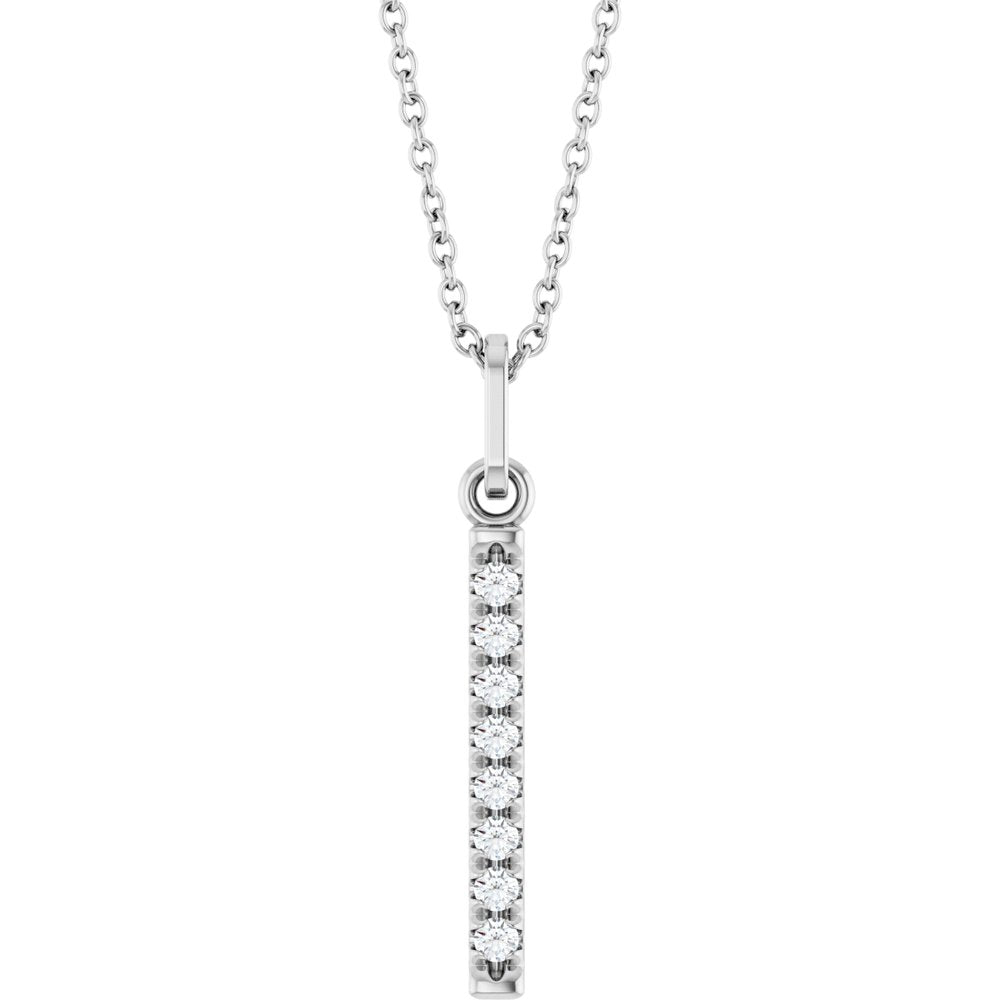 14K White Gold 1/8 CTW Natural Diamond Bar 16-18" Necklace