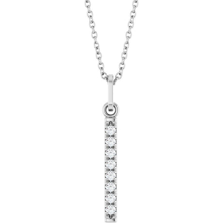 14K White Gold 1/8 CTW Natural Diamond Bar 16-18" Necklace